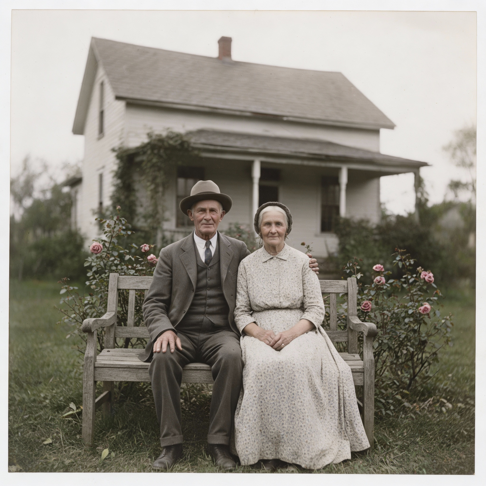 Naturally restored old family portrait with facial detail preserved