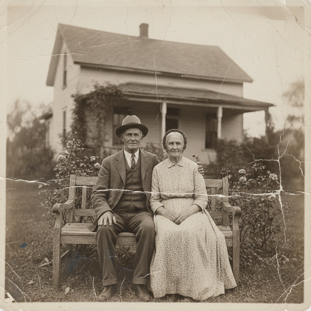 A scratched photo before restoration